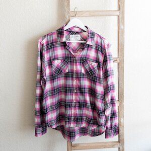Aeropostale Sz L Pink Plaid 100% Cotton Collared Long Sleeve Button Down Grunge